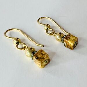Gold and Brown Stone Dangle Earrings